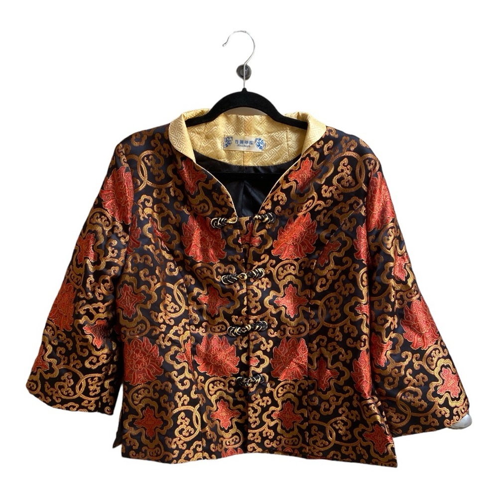 Brocade evening jacket 35% Poly/ 85% Cotton Sz M Women’s Bell 3/4 Sleeve.
